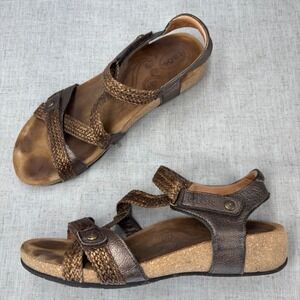 Taos Trulie Sandals Bronze Metallic Braided Leather Strappy Wedge Women's EU 42
